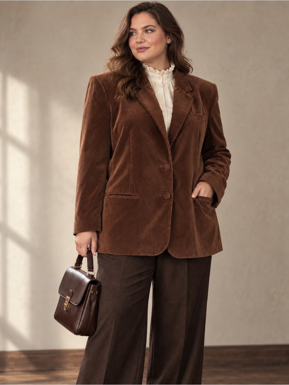 Laura Scott Vintage Brown Cotton Velvet Blazer Jacket Dark Academia Size 18